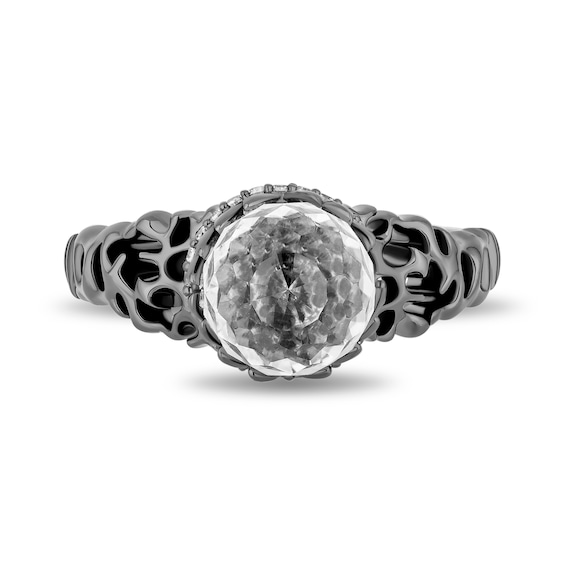 Enchanted Disney Villains Ursula White Quartz and Diamond Coral Shank Ring in Sterling Silver with Black Rhodium