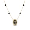 Thumbnail Image 1 of Oval and Round Onyx with White Lab-Created Sapphire Cross Station Necklace in Sterling Silver with 14K Gold Plate
