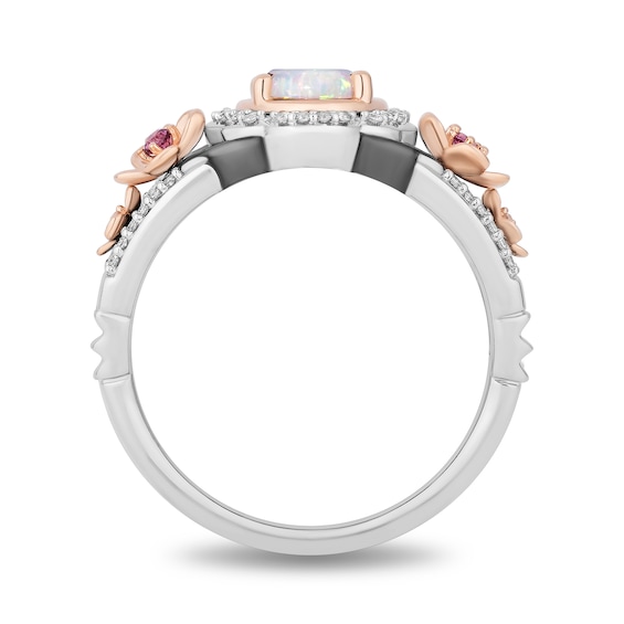 Enchanted Disney Mulan Lab-Created Opal and Rhodolite Garnet with Diamond Flower Ring in Sterling Silver and Rose Gold
