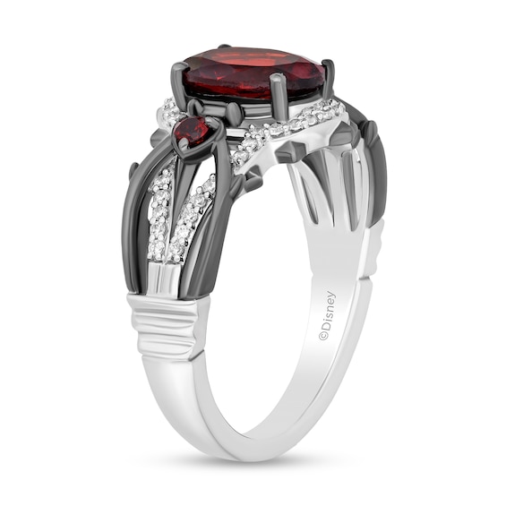Enchanted Disney Villains Evil Queen Oval Garnet and 1/6 CT. T.w. Diamond Heart with Dagger Ring in Sterling Silver