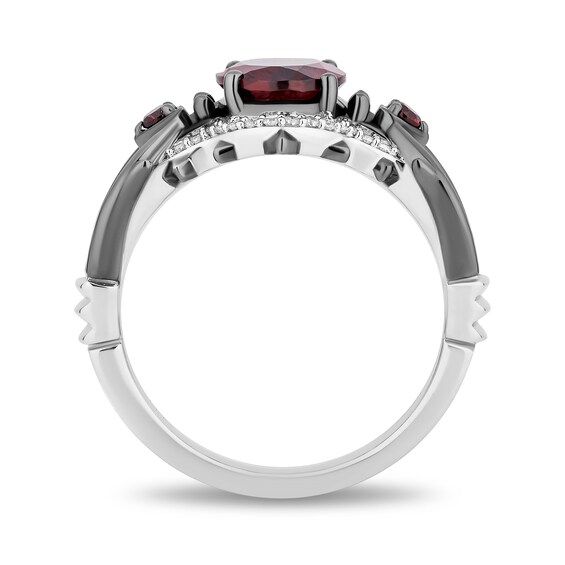 Enchanted Disney Villains Evil Queen Oval Garnet and 1/6 CT. T.w. Diamond Heart with Dagger Ring in Sterling Silver