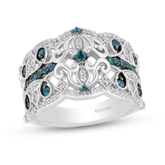 Enchanted Disney Cinderella London Blue Topaz and Diamond Double Carriage Vintage-Style Ring in Sterling Silver