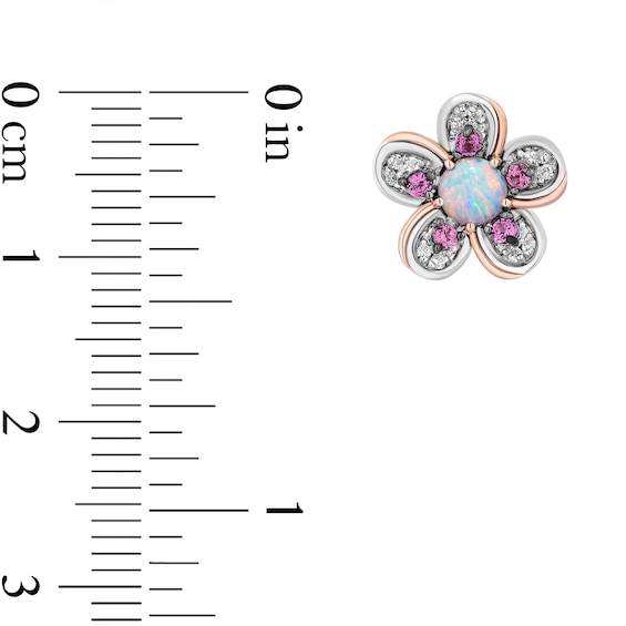 Enchanted Disney Mulan Lab-Created Opal and Rhodolite Garnet with Diamond Flower Stud Earrings in Sterling Silver