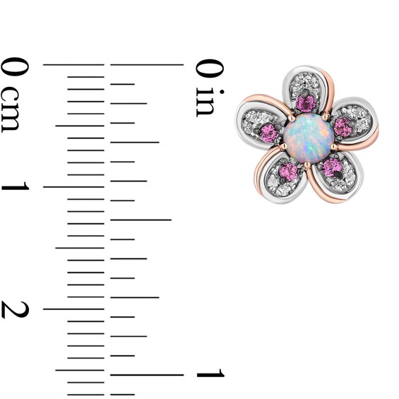Enchanted Disney Mulan Lab-Created Opal and Rhodolite Garnet with Diamond Flower Stud Earrings in Sterling Silver
