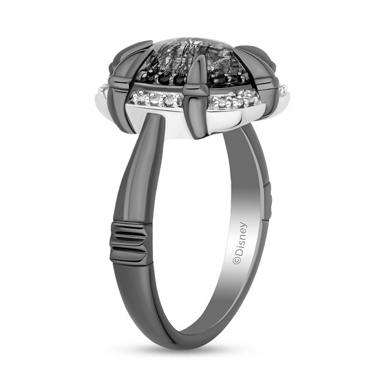 Enchanted Disney Villains Maleficent Black Quartz with Black and White Diamond Double Frame Ring in Sterling Silver