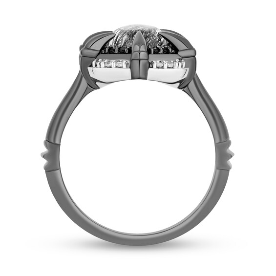 Enchanted Disney Villains Maleficent Black Quartz with Black and White Diamond Double Frame Ring in Sterling Silver