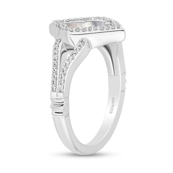 Enchanted Disney Jasmine Mother-of-Pearl and 1/5 CT. T.w. Diamond Quatrefoil Frame Split Shank Ring in Sterling Silver