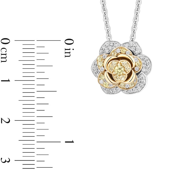Enchanted Disney Belle Yellow Sapphire and 1/4 CT. T.w. Diamond Rose Necklace in Sterling Silver and 10K Gold - 19â