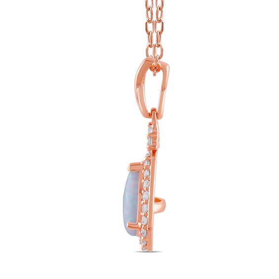 Pear-Shaped Lab-Created Opal and 1/8 CT. T.w. Diamond Frame Drop Pendant in 10K Rose Gold
