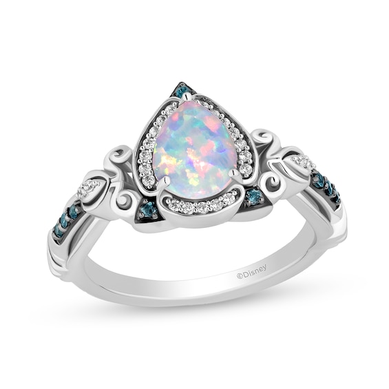 Enchanted Disney Cinderella Lab-Created Opal and London Blue Topaz with Diamond Frame Carriage Ring in Sterling Silver
