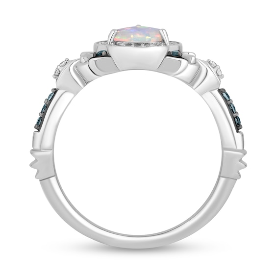 Enchanted Disney Cinderella Lab-Created Opal and London Blue Topaz with Diamond Frame Carriage Ring in Sterling Silver