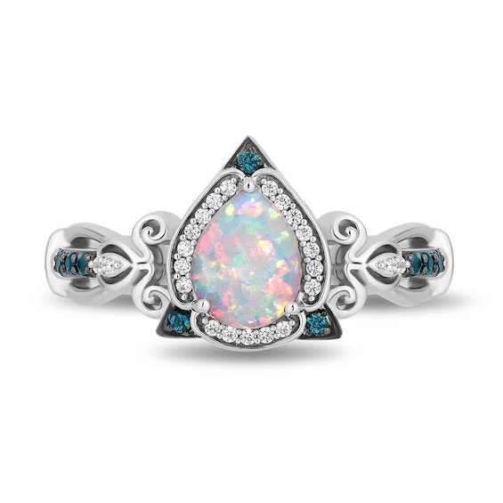 Enchanted Disney Cinderella Lab-Created Opal and London Blue Topaz with Diamond Frame Carriage Ring in Sterling Silver