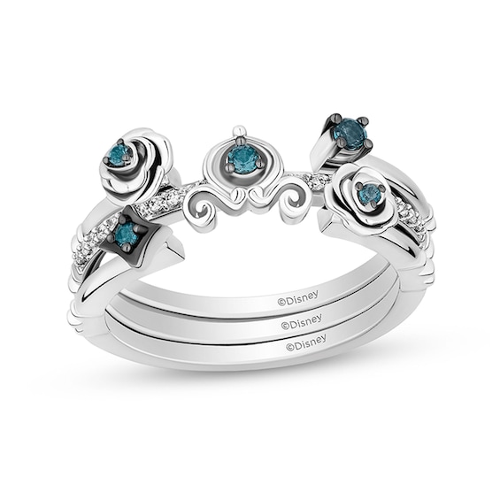 Enchanted Disney Cinderella London Blue Topaz and 1/15 CT. T.w. Diamond Three Piece Ring Set in Sterling Silver