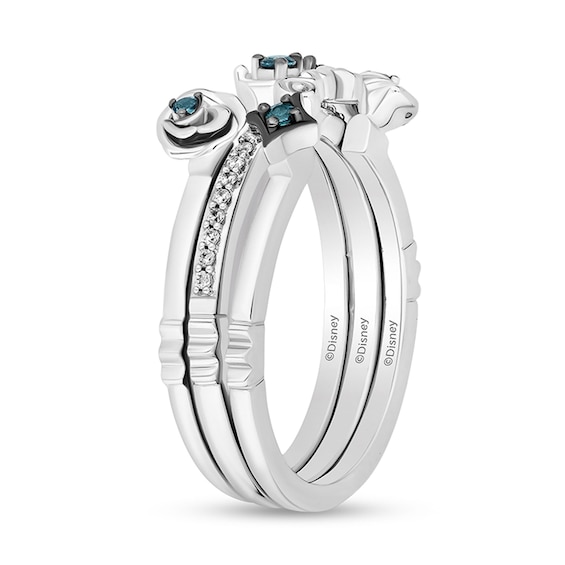 Enchanted Disney Cinderella London Blue Topaz and 1/15 CT. T.w. Diamond Three Piece Ring Set in Sterling Silver
