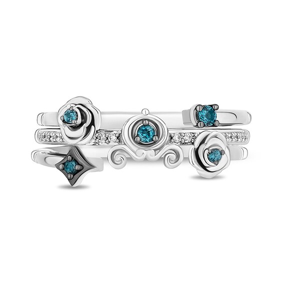 Enchanted Disney Cinderella London Blue Topaz and 1/15 CT. T.w. Diamond Three Piece Ring Set in Sterling Silver