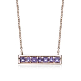 Princess-Cut and Round Amethyst Bar Necklace in Sterling Silver with 18K Rose Gold Plate