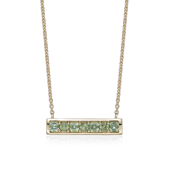 Princess-Cut and Round Peridot Bar Necklace in Sterling Silver with 18K Gold Plate