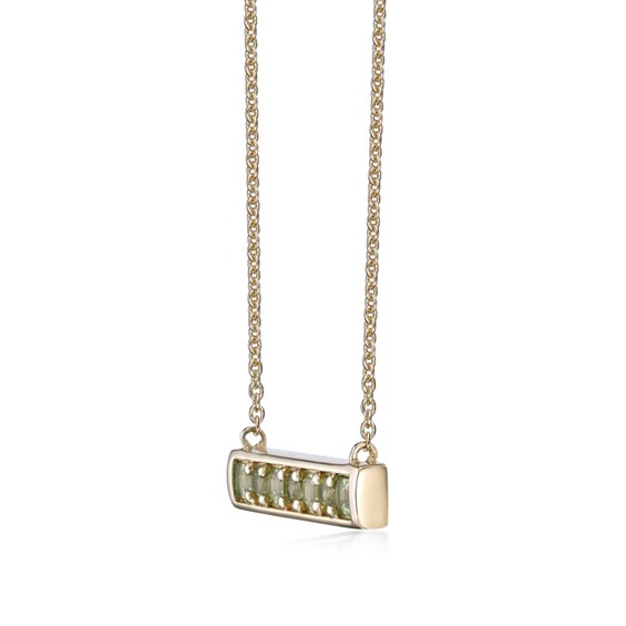 Princess-Cut and Round Peridot Bar Necklace in Sterling Silver with 18K Gold Plate