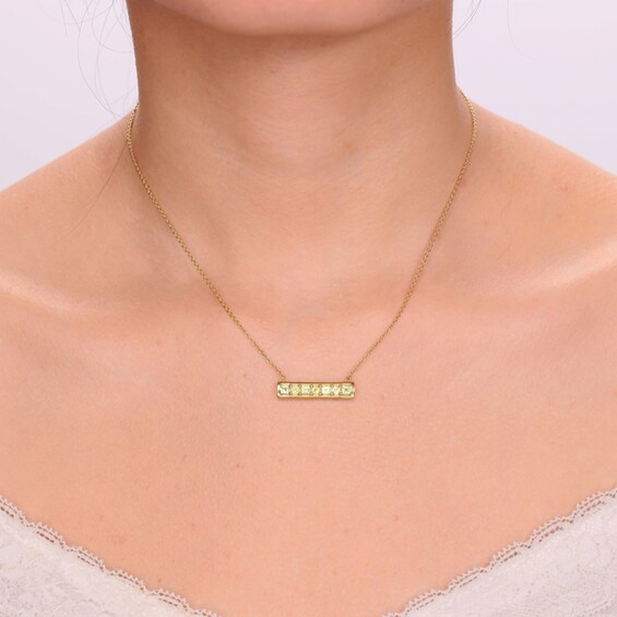 Princess-Cut and Round Peridot Bar Necklace in Sterling Silver with 18K Gold Plate