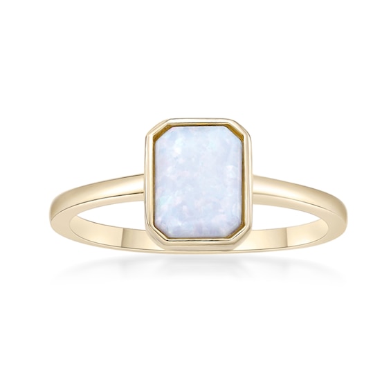 Octagon-Shaped Lab-Created Opal Solitaire Ring Sterling Silver with 18K Gold Plate