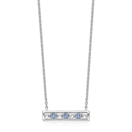 Princess-Cut White Topaz and Round Sky Blue Topaz Bar Necklace in Sterling Silver