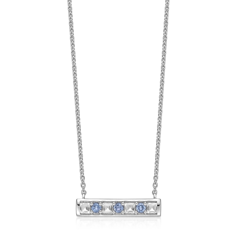 Main Image 1 of Princess-Cut White Topaz and Round Sky Blue Topaz Bar Necklace in Sterling Silver
