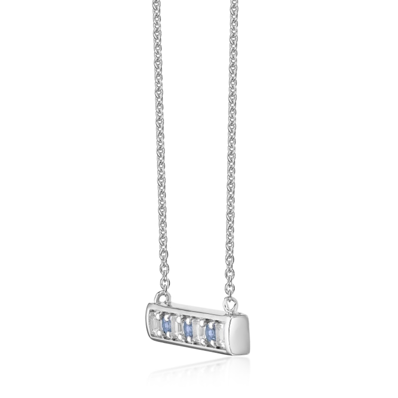 Main Image 2 of Princess-Cut White Topaz and Round Sky Blue Topaz Bar Necklace in Sterling Silver