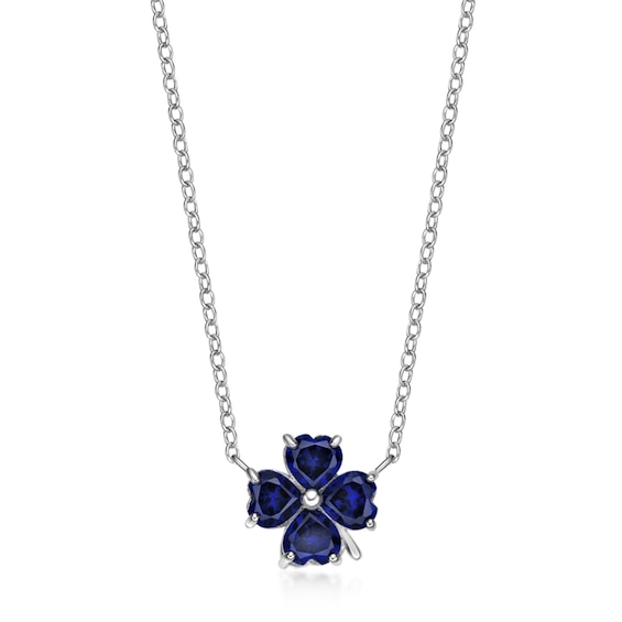 5.0mm Heart-Shaped Blue Lab-Created Sapphire Clover Pendant in Sterling Silver