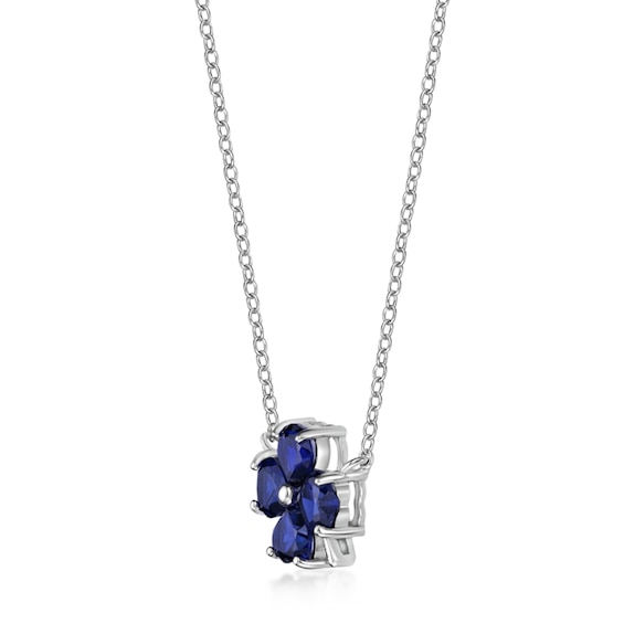 5.0mm Heart-Shaped Blue Lab-Created Sapphire Clover Pendant in Sterling Silver