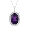 Thumbnail Image 1 of Oval Amethyst and White  Lab-Created Sapphire Frame Pendant in Sterling Silver
