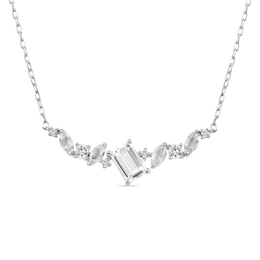 Multi-Shape White Lab-Created Sapphire Curved Bar Necklace in Sterling Silver - 17"