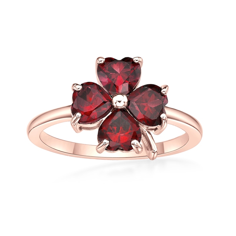Main Image 1 of 5.0mm Heart-Shaped Lab-Created Ruby Clover Ring in Sterling Silver with 18K Rose Gold Plate