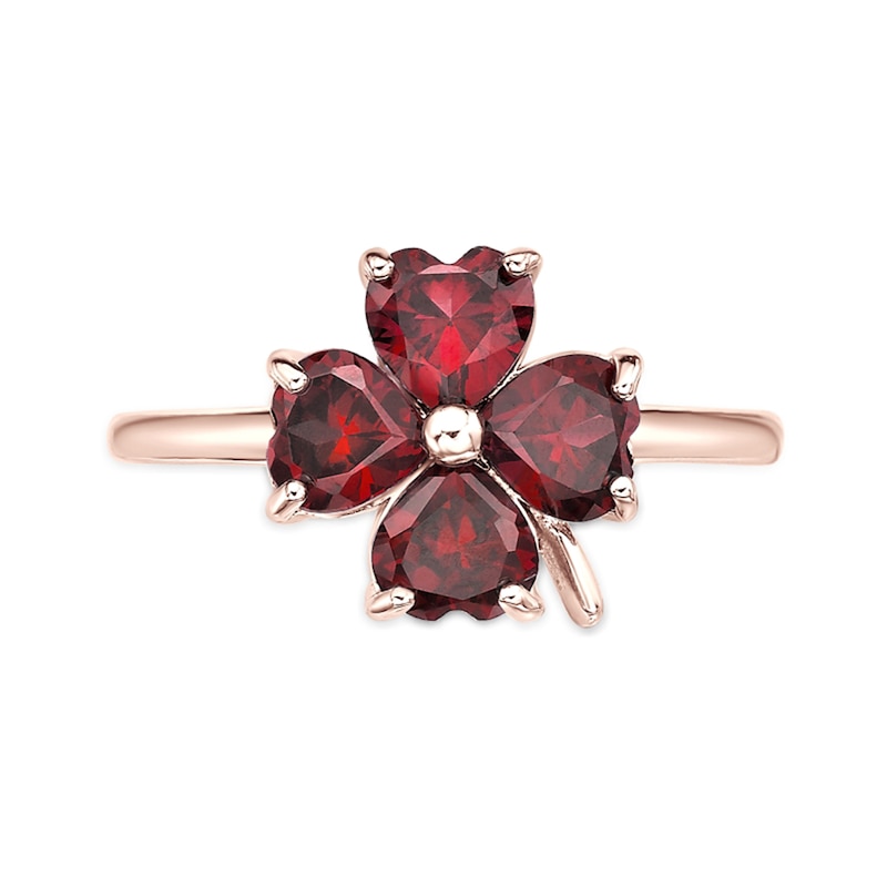 Main Image 2 of 5.0mm Heart-Shaped Lab-Created Ruby Clover Ring in Sterling Silver with 18K Rose Gold Plate