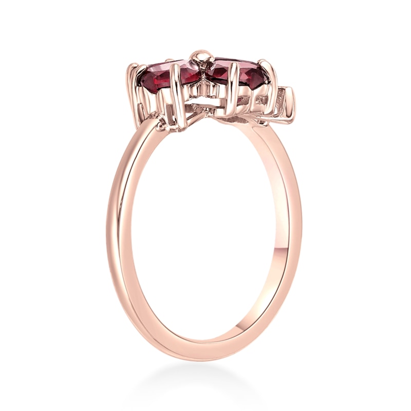 Main Image 3 of 5.0mm Heart-Shaped Lab-Created Ruby Clover Ring in Sterling Silver with 18K Rose Gold Plate