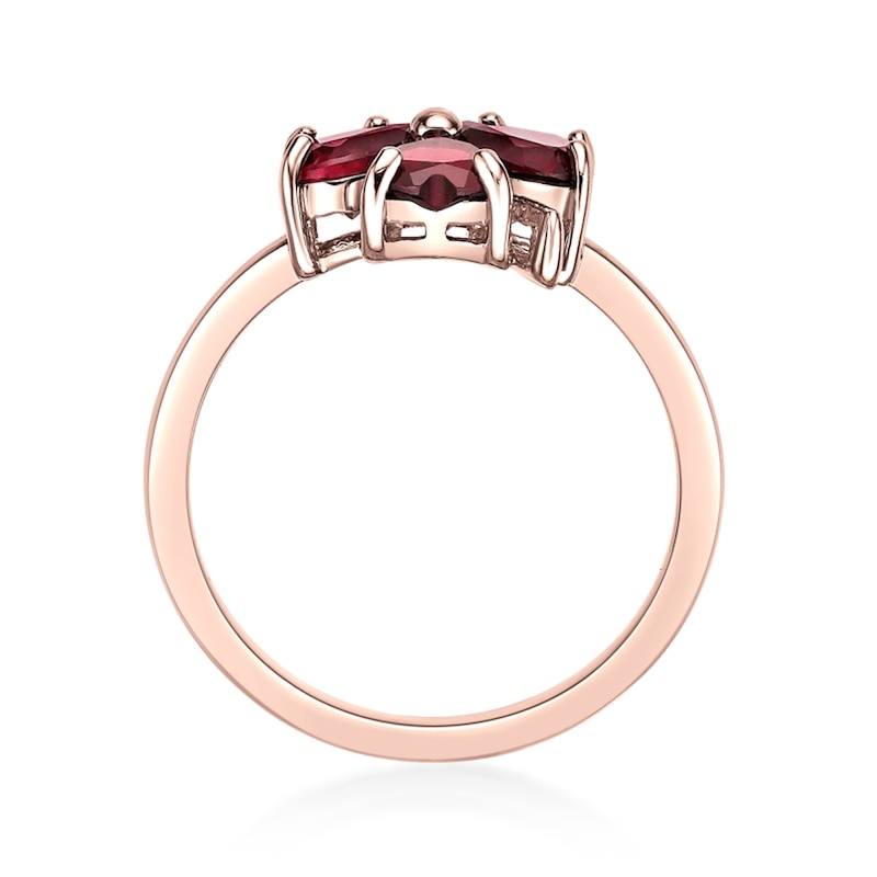 Main Image 4 of 5.0mm Heart-Shaped Lab-Created Ruby Clover Ring in Sterling Silver with 18K Rose Gold Plate