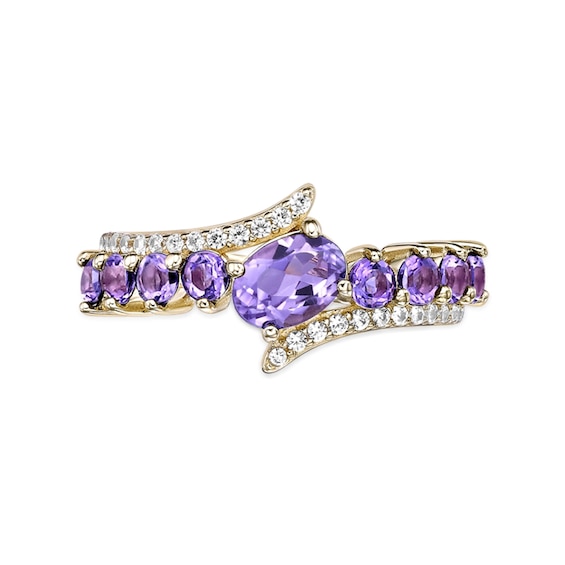 Oval and Round Amethyst with White Topaz Bypass Ring Sterling Silver 18K Gold Plate