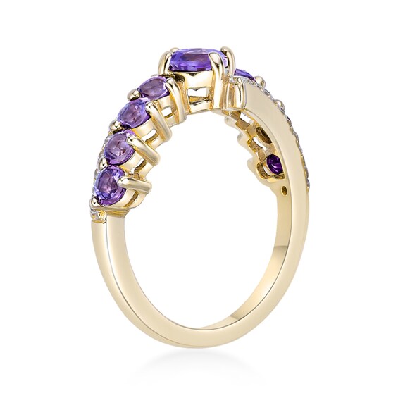 Oval and Round Amethyst with White Topaz Bypass Ring Sterling Silver 18K Gold Plate