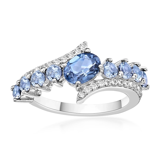 Oval and Round Sky Blue Topaz with White Bypass Ring Sterling Silver