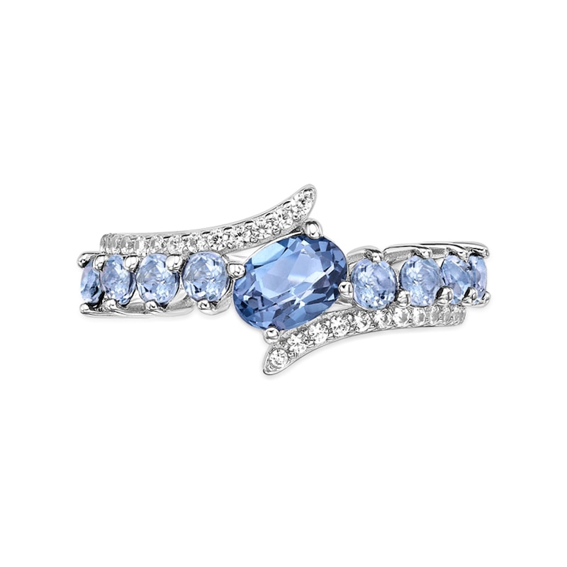 Main Image 2 of Oval and Round Sky Blue Topaz with White Topaz Bypass Ring in Sterling Silver