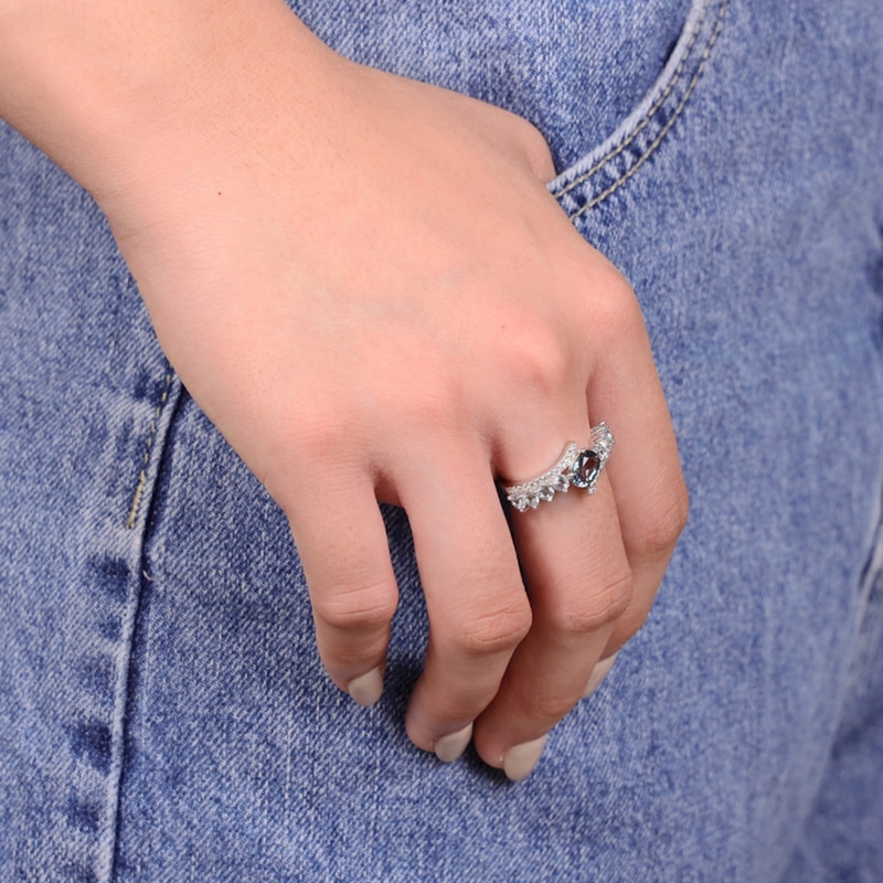 Main Image 5 of Oval and Round Sky Blue Topaz with White Topaz Bypass Ring in Sterling Silver