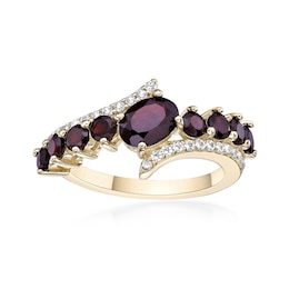 Oval and Round Garnet with White Topaz Bypass Ring in Sterling Silver with 18K Gold Plate