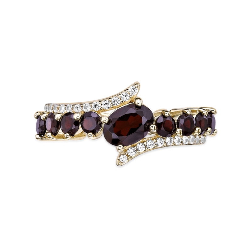 Main Image 2 of Oval and Round Garnet with White Topaz Bypass Ring in Sterling Silver with 18K Gold Plate