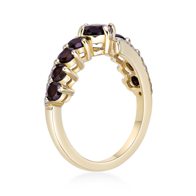 Main Image 3 of Oval and Round Garnet with White Topaz Bypass Ring in Sterling Silver with 18K Gold Plate