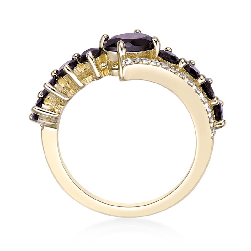 Main Image 4 of Oval and Round Garnet with White Topaz Bypass Ring in Sterling Silver with 18K Gold Plate