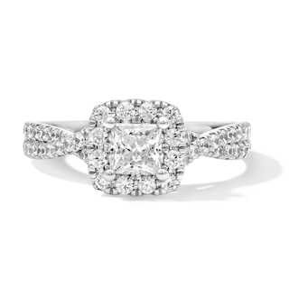 Classic Symphony 1 CT. T.W. Princess-Cut Certified Lab-Grown Diamond Cushion Frame Engagement Ring in 14K White Gold