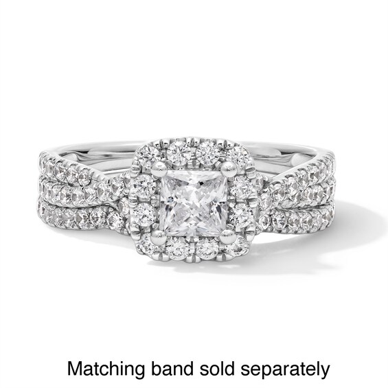 1 CT. T.w. Princess-Cut Certified Lab-Grown Diamond Cushion Frame Crossover Shank Engagement Ring in 14K White Gold
