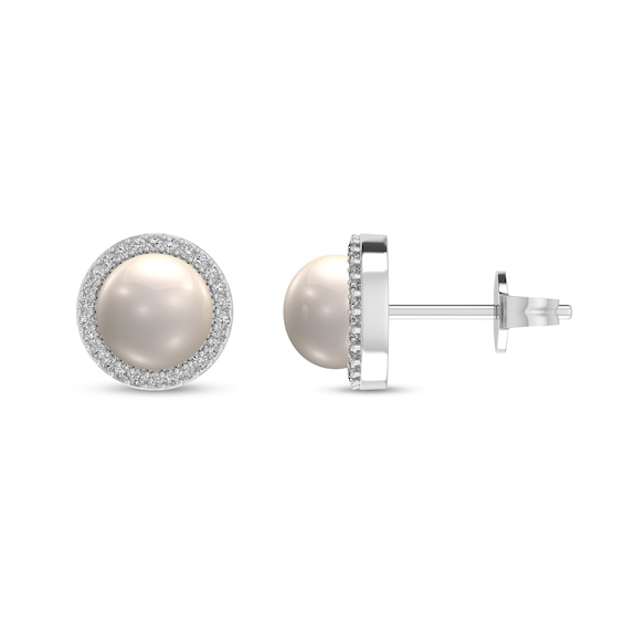 6.0mm Freshwater Cultured Pearl and 1/10 CT. T.w. Diamond Frame Stud Earrings in 10K White Gold