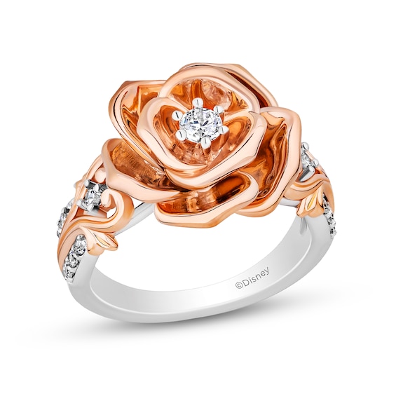 Enchanted Disney Belle Certified Lab-Grown Diamond Rose Vine Ring in Sterling Silver and 14K Rose Gold Plate (F/Si2)