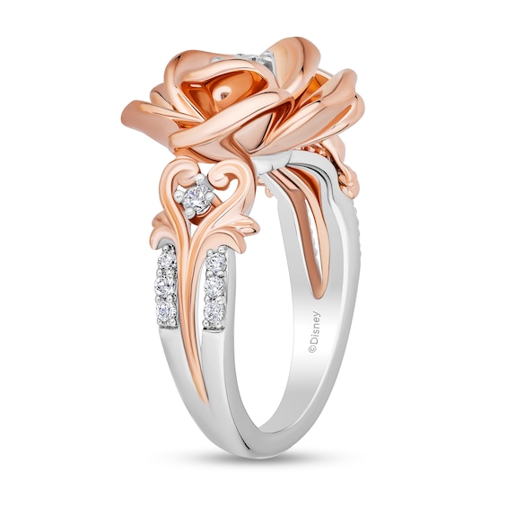 Enchanted Disney Belle Certified Lab-Grown Diamond Rose Vine Ring in Sterling Silver and 14K Rose Gold Plate (F/Si2)
