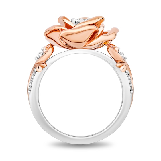 Enchanted Disney Belle Certified Lab-Grown Diamond Rose Vine Ring in Sterling Silver and 14K Rose Gold Plate (F/Si2)